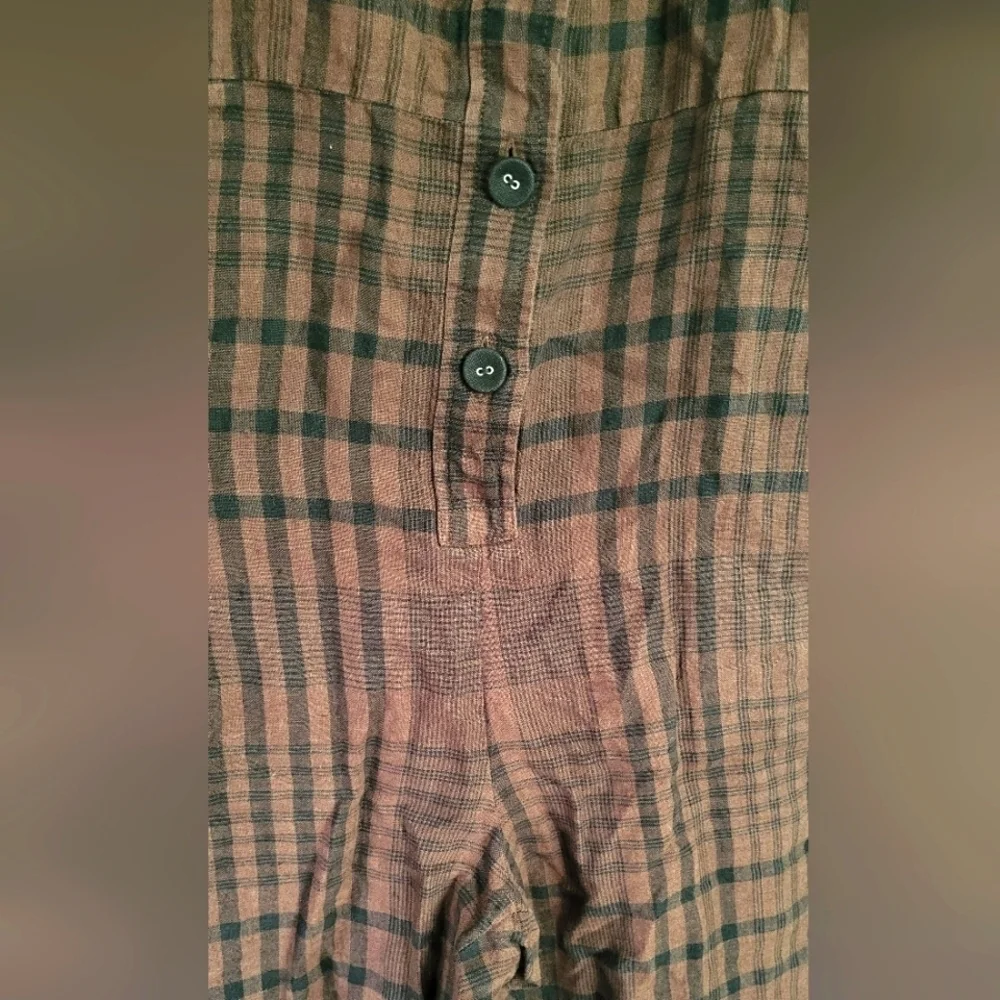 Everlane Linen Brown Black Plaid Button Down Jumpsuit